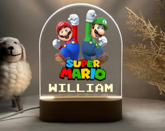 Personalized SUPER MARIO Night Light - Great Gift for Kids Birthdays - Nursery Decor Baby - Good Night Bedside Lamp - Christmas Present