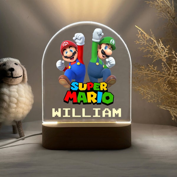 Personalized SUPER MARIO Night Light - Great Gift for Kids Birthdays - Nursery Decor Baby - Good Night Bedside Lamp - Christmas Present