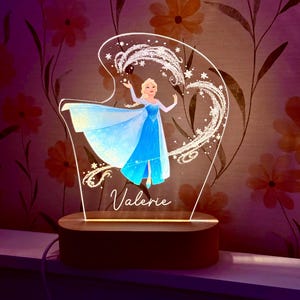 Personalized Frozen Night Light: Elsa Light with custom engrave Name - Nursery Decor for Girls