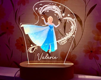 Personalisiertes Frozen Night Light: Elsa Licht mit Wunschgravur Name - Kinderzimmer Dekor für Mädchen