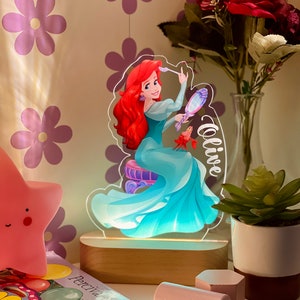 Personalised PRINCESS ARIEL Night Light - Great Gift for Kids Birthdays - Nursery Decor for Baby - Good Night Bedside lamp