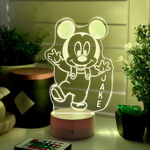Personalised Baby MICKEY MOUSE Night Light - Perfect Christmas Gift Idea - Multi-colored LED - Bedside Lamp - Nursery Decor for Kids