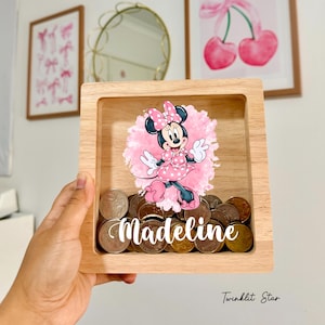 Hucha personalizada de MINNIE MOUSE - Regalo para bebé con nombre personalizado - Regalo de Navidad para niña o niño - Regalo de cumpleaños para niños - Baby shower