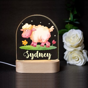 Personalised CUTE SHEEP Night Light - Great Gift for Kids Birthdays - Nursery Decor Baby - Good Night Bedside Lamp - Christmas Present