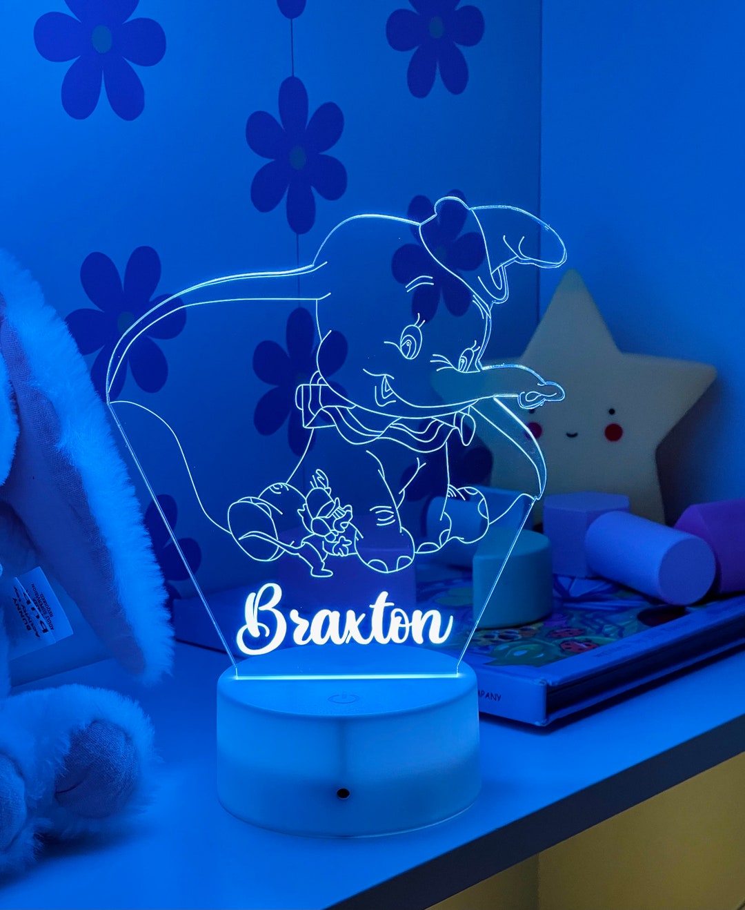 Personalised DUMBO Elephant Night Light Gift for Kids Birthdays Nursery