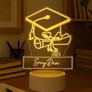 Personalisierte GRADUATION HAT Nachtlicht - Bachelor-Abschluss Geschenk - Mehrfarbige LED - Nachttischlampe