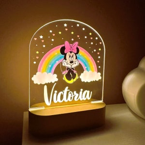 Personalised MINNIE MOUSE Night Light Great Gift for Kids Birthdays Nursery Decor for Baby Good Night Bedside Lamp Christmas Present image 4