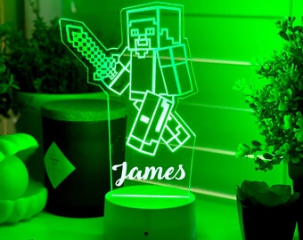 Personalized Minecraft Night Light – Multi-Colored LED Nursery Lamp