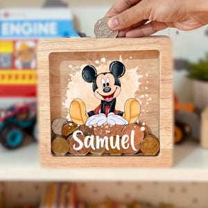 Hucha personalizada de MICKEY MOUSE - Regalo para bebé con nombre personalizado - Regalo de Navidad para niña o niño - Regalo de primer cumpleaños para niños - Regalo para bebé
