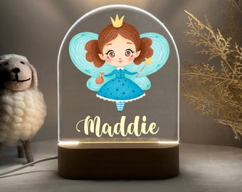 Veilleuse fée personnalisée - Cadeau idéal pour les anniversaires d'enfants - Déco pour chambre d'enfant - Lampe de chevet Bonne nuit - Cadeau de Noël