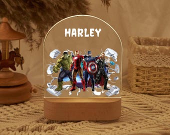 Personalised SUPERHEROS Night Light - Great Gift for Kids Birthdays - Nursery Decor Baby - Good Night Bedside Lamp - Christmas Present