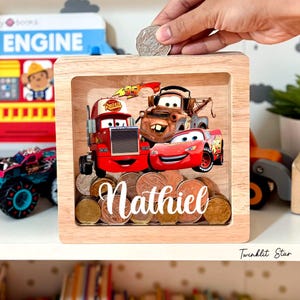 Personalised MCQUEEN MATER MACK car  Money Box - Baby Gift Custom Name - Baby Girl or baby Boy Christmas Gift - 1st Birthday Gift for kids