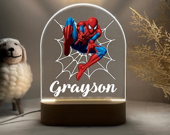 Personalised SPIDERMAN Night Light - Great Gift for Kids Birthdays - Nursery Decor Baby - Good Night Bedside Lamp - Christmas Present