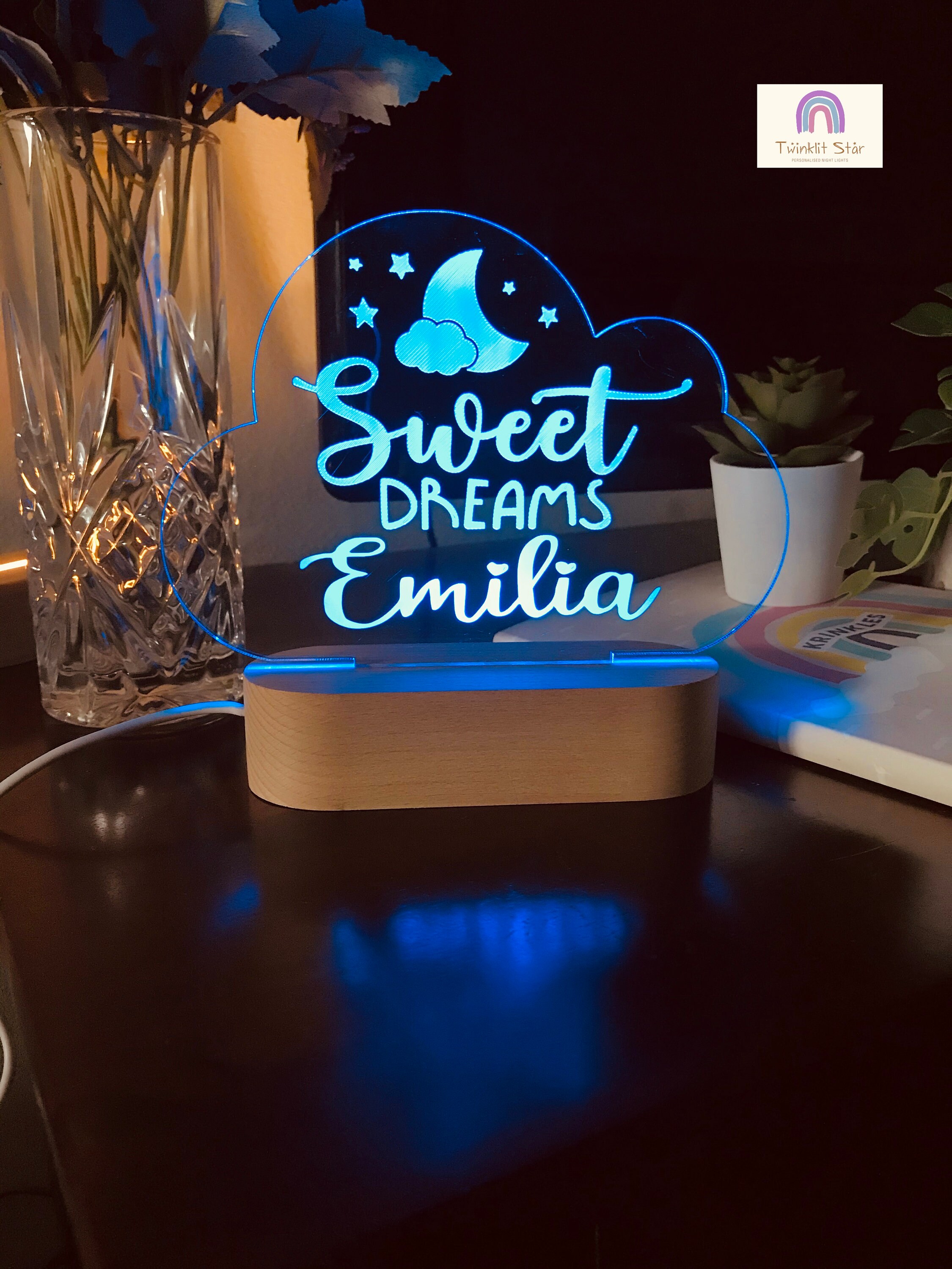 Personalised SWEET DREAMS Night Light Custom Name Lights Etsy