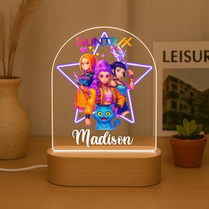 Personalised K-POP DEMON HUNTER Night Light – Custom Name Lamp, Teen Bedroom Decor, Anime Korean Fan Gift, Birthday & Christmas Present