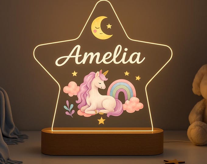 Personalized Unicorn Rainbow LED Nursery Light: Engraved Kids Room Decor