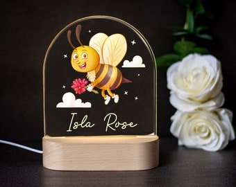 Personalised CUTE HONEY BEE Night Light - Great Gift for Kids Birthdays - Nursery Decor for Baby -  Bedside Lamp - Christmas Present