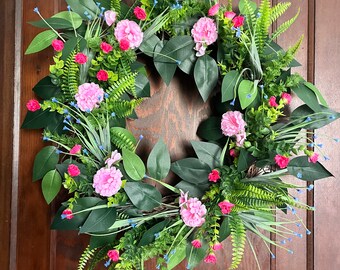 wreath, floral wreath, front door wreath, wall wreath, decor, summer wreath, spring wreath