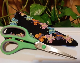 Wooden scissor boxNeedlework organizer giftSewing supplies keeperEmbroidery scissors holder with magnet coverWood case for scissors