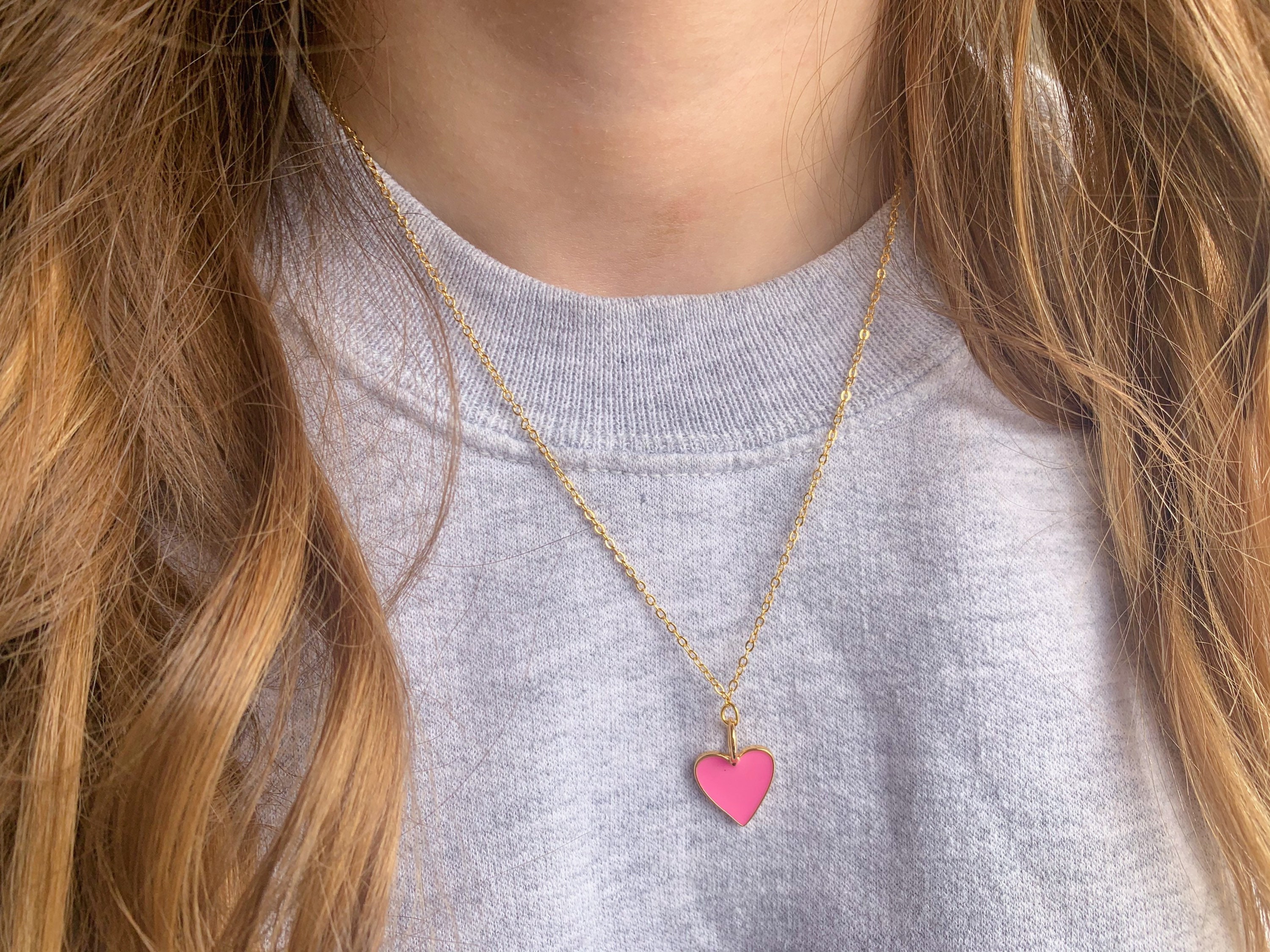 Pink Heart Necklace Etsy