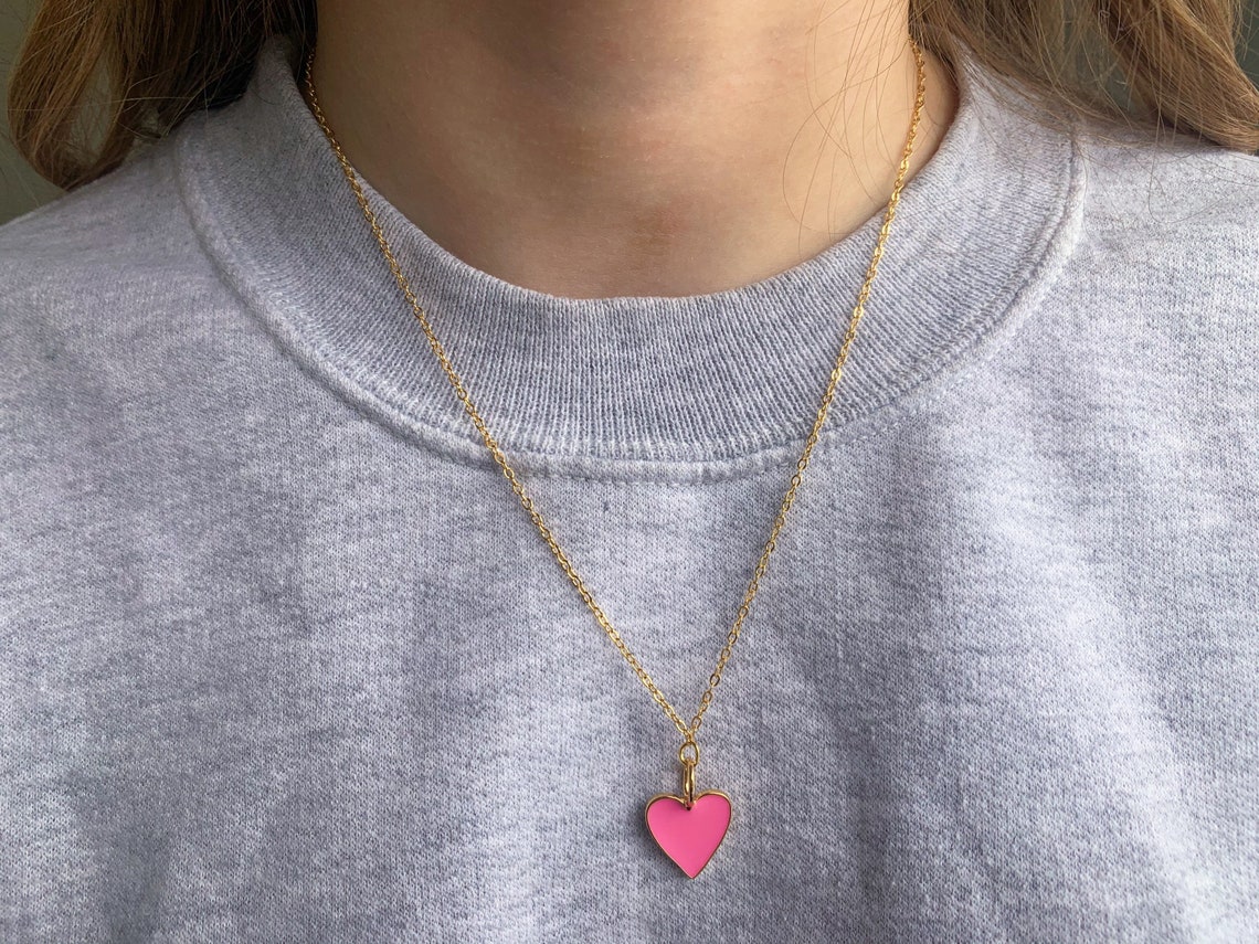 Pink Heart Necklace Etsy
