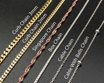 Chain For Pendant , 925 Sterling Silver Chain Necklace , Curb Chain , Singapore Chain , Box Chain , Cable Chain , Cable With Balls Chain