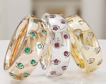 14K Solid Gold trouwringen, zeer steenachtige verlovingsband cadeau, 7,5 mm trouwring, ringen voor vrouwen, sieraden voor vrouwen, cadeau voor moeder