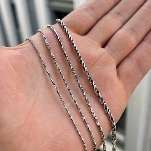 Oxidized Rope Chain,925 Solid Sterling Silver Oxidized Rope Chain Necklace,Chain For Men And Women,Christmas Gift,Chain For Pendant