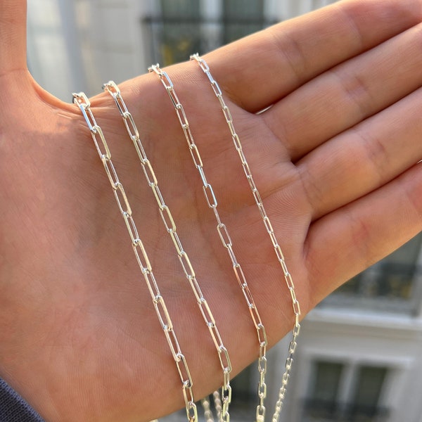 925 Italienische Solid Sterling Silber Paperclip Halskette, Choker-Kette für Frauen, Silber Kette Halskette, Rechteck Gliederkette Halskette, Geschenk für Sie