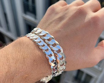 Miami Cuban Curb Link Chain Bracelet,Curb Chain Bracelet For Men,925 Sterling Silver Bracelet,Flat Curb Chain,Thick Chain,Handmade Bracelet