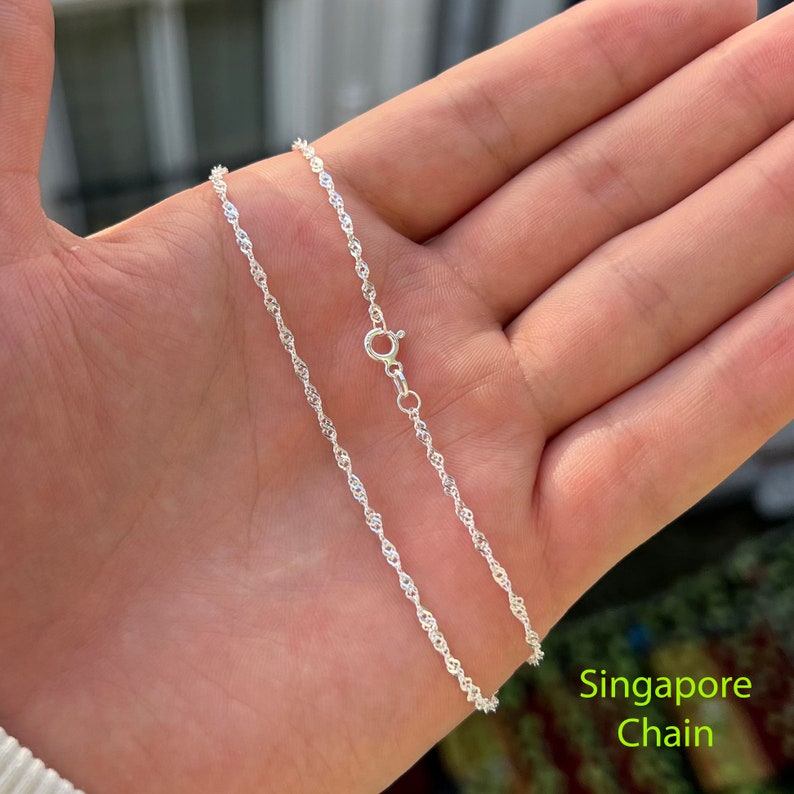 925 Sterling Silver Chain,Necklace Chain For Women And Men,Chain For Pendant,Cable Rolo Box Singapore Snake Foxtail And Cable With Balls 9- Singapore Chain