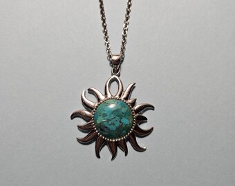 Collar Colgante Sol Turquesa y Plata de Ley