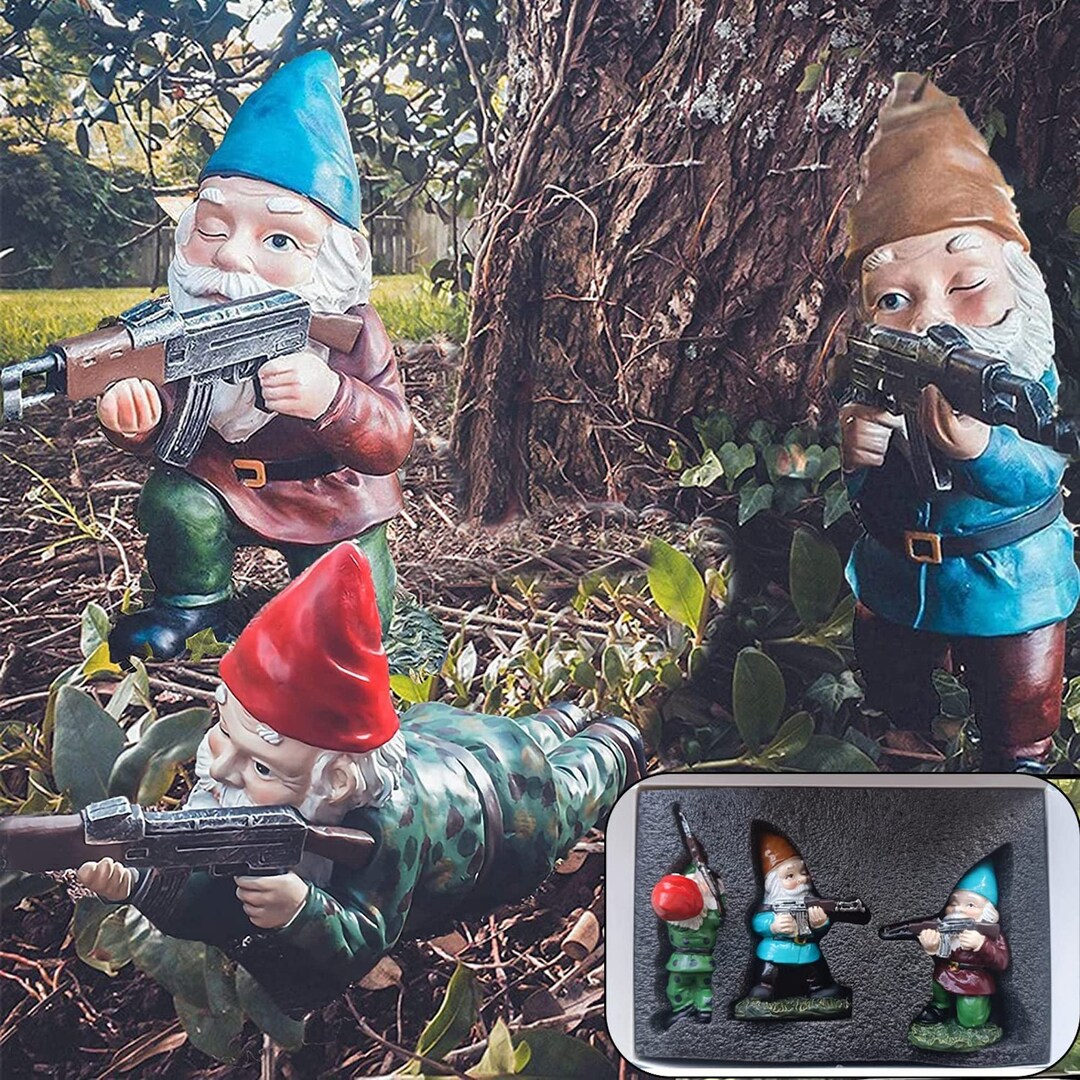 Military Gnome With Gun Garden Gnomes Gnome Statues Funny Etsy
