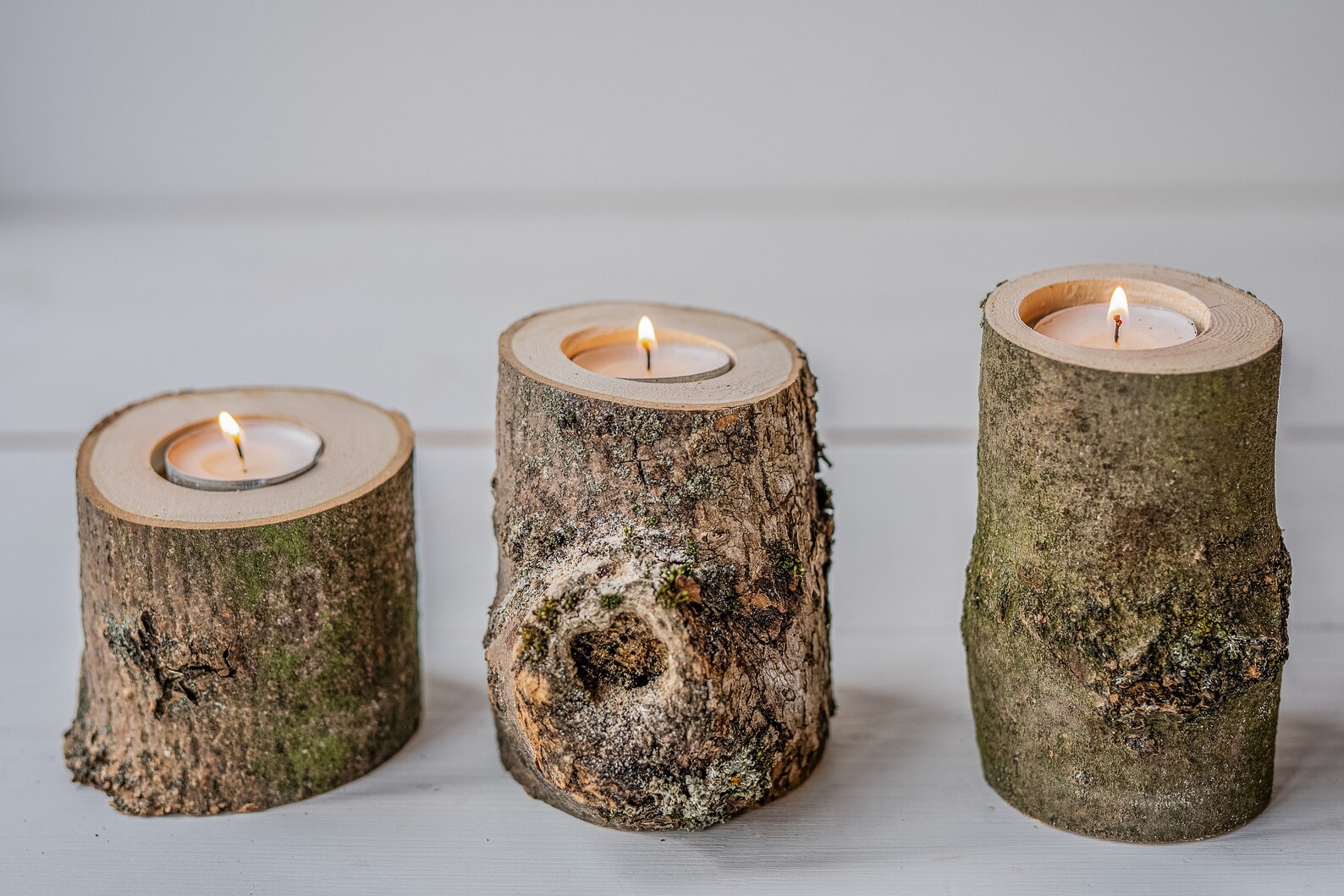 Set of Three 3 Solid Wood Log Tea Light Candle Holders Etsy