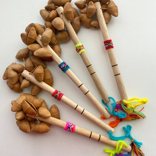 Handmade peruvian nut shell shaker percussion instrument shamanic rattle