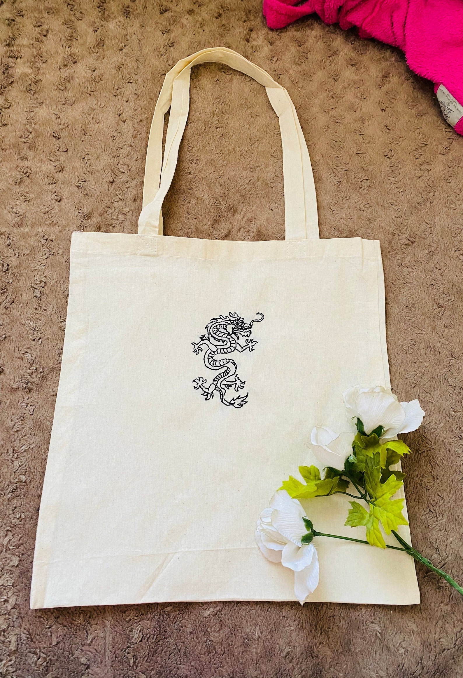 Chinese Dragon Hand Embroidered Tote Bag - Etsy