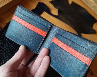 Dark blue exotic leather bifold wallet Men's luxury wallet Navy blue alligator bifold wallet Handmade custom Wallet Personalization wallet