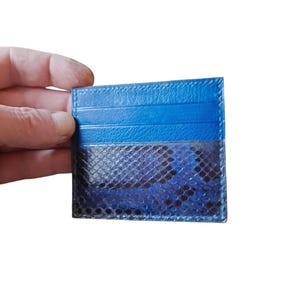 Blue cardholder Mini exotic leather wallet Handmade cardholder Slim cardholder python leather Front pocket wallet Luxury blue cardholder