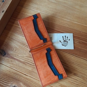 Cartera de lujo con clip para billetes Cartera hombre azul oscuro Cartera de piel Cartera de hombre tarjetero de cuero Cartera de hombre personalizada Iniciales. Cartera bicolor