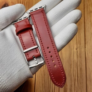 Red Rocado shell cordovan Leather Watch strap 22mm. Handmade. Gift. Gift wrap. Luxury watch strap. Apple watch strap 38/40mm 42/44mm.
