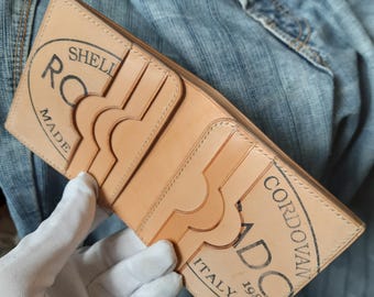 Shell cordovan leather vertical wallet in natural color| Buttero leather wallet| Men's luxury leather wallet