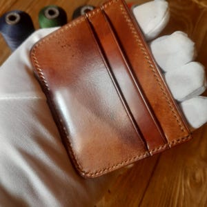 Mini cordovan leather wallet in brown marble color. Minimalist wallet. Front pocket wallet. Handmade cardholder.  Shell Cordovan card wallet