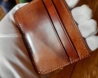 Mini cordovan leather wallet in brown marble color. Minimalist wallet. Front pocket wallet. Handmade cardholder.  Shell Cordovan card wallet