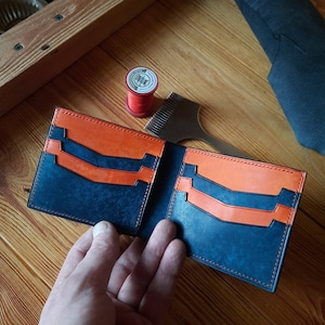 Cartera bicolor de lujo Cartera azul marino para hombre Cartera de piel Tarjetero para hombre Cartera personalizada para hombre Iniciales Tarjetero azul marino