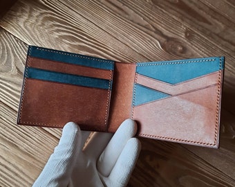 Luxury Pueblo leather wallet. Men's bifold wallet. Italian luxury leather wallet. Handmade from Ukraine. Monogram.