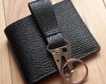 Exotic black leather wallet Luxury wallet and keychain. Custom man wallet. Shark leather bifold wallet. Kard wallet. Personalized wallet.