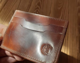 Mini cordovan leather cardholder in brown color. Front pocket wallet. Handmade cardholder. Minimalist Shell Cordovan card wallet