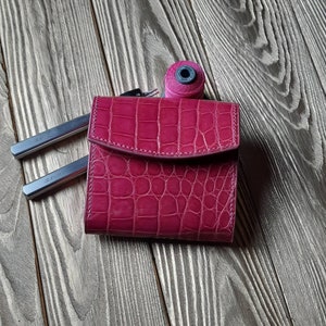 Luxury pink wallet. Women's elegant wallet. Handmade mini wallet. Small woman wallet. Pink women's all-li leather wallet.  Gift for her.