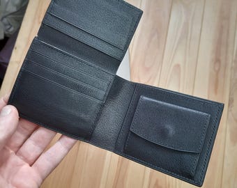 Black alligator & goat leather bifold wallet. Exotic leather man wallet| Luxury leather wallet with coin box.  Personalized leather wallet