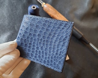 Dark blue exotic leather wallet Men's luxury wallet French calfskin bi-fold wallet Handmade Wallet from Ukraine Personalization wallet